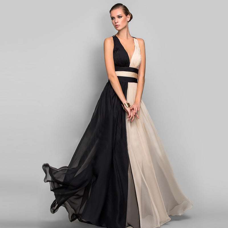 Vivid V-Plunge Backless Gown