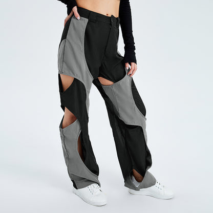 Chic Contrast Lace-Up Trousers