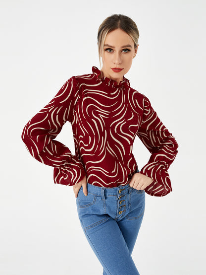 Graphic Casual Balloon Sleeve Shirt