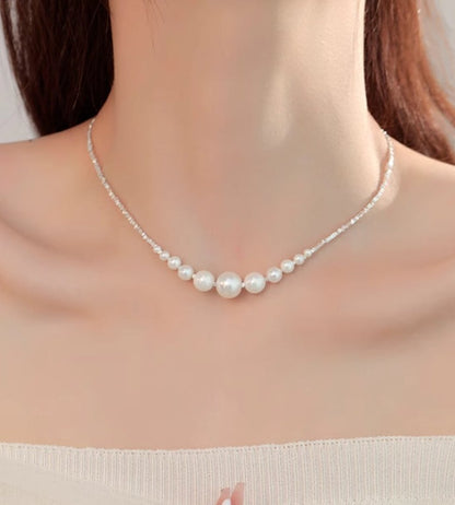 925 Sterling Silver Pearl Necklace Female Gradient Clavicle Chain