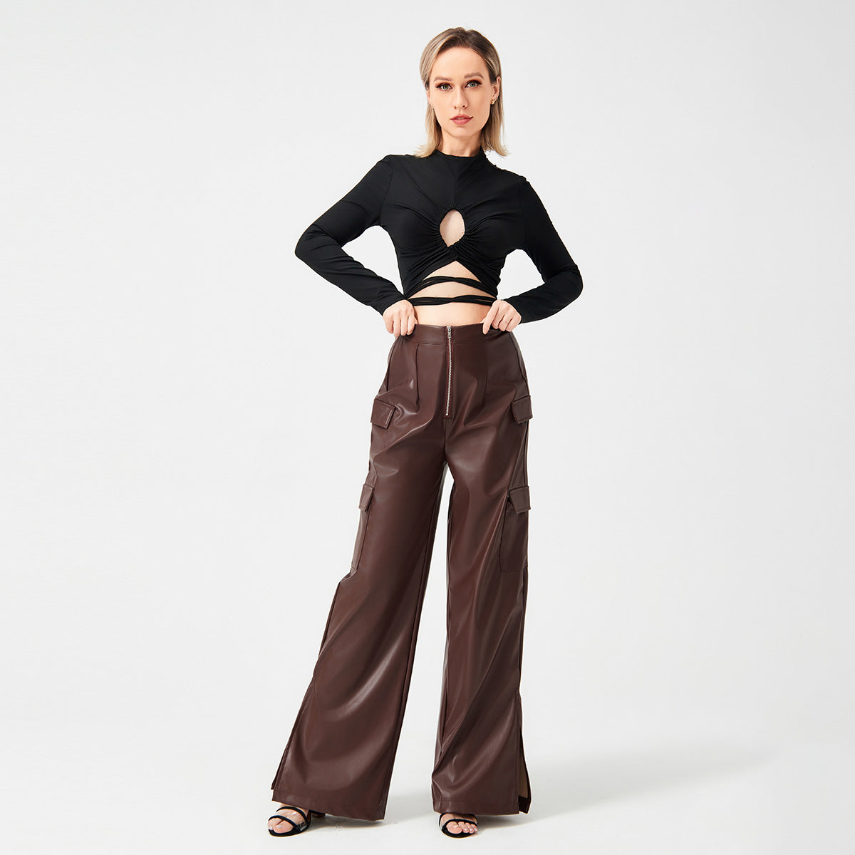 Long Leather Zipper Pants