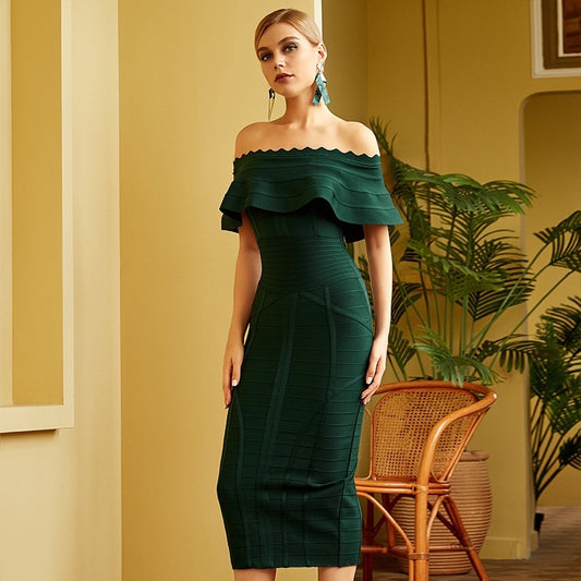 Sleek Green Off-Shoulder Dress