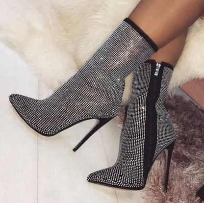 Women Pointed Toe Heeled Boots