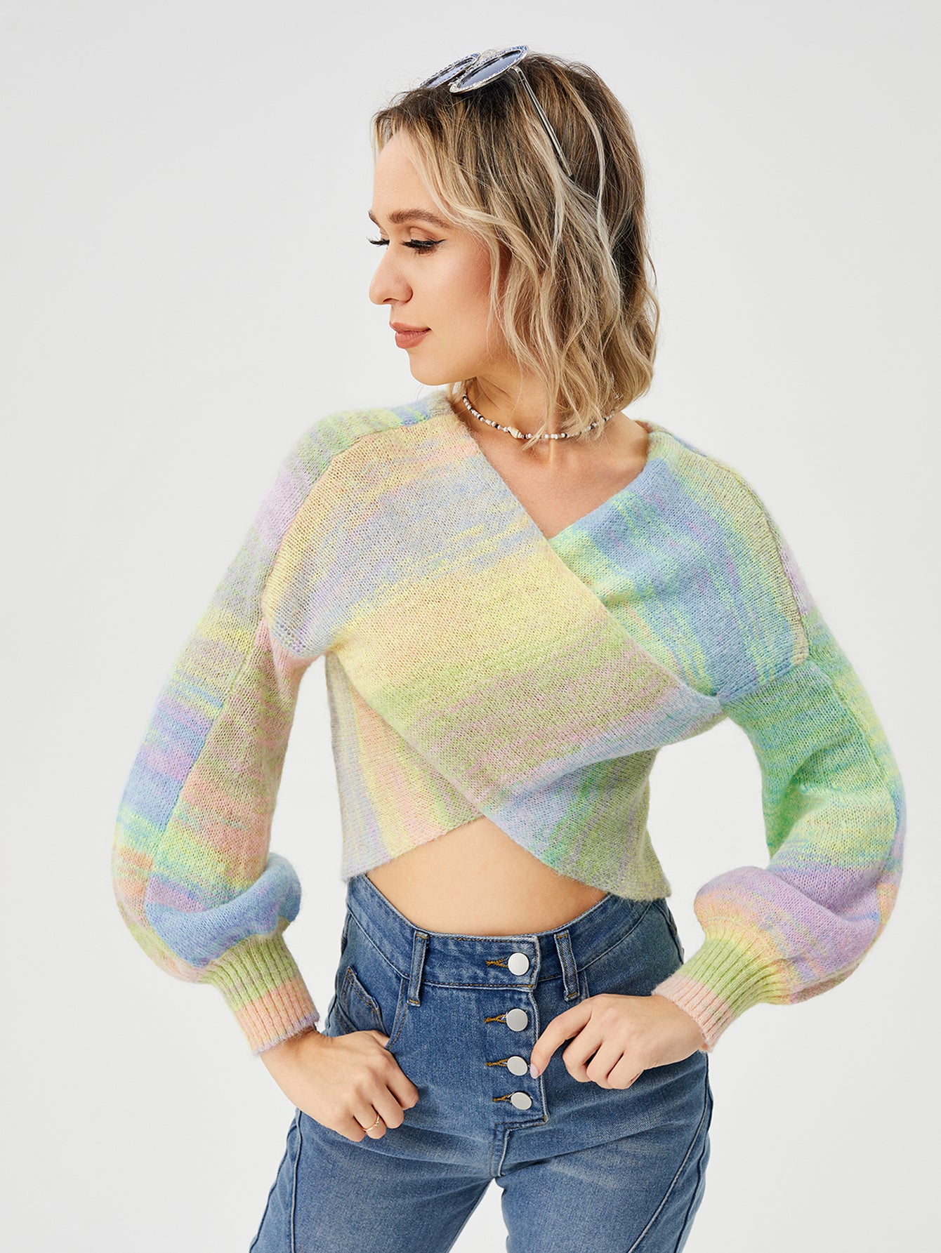 Loose Casual Rainbow Stretch Off Shoulder Top