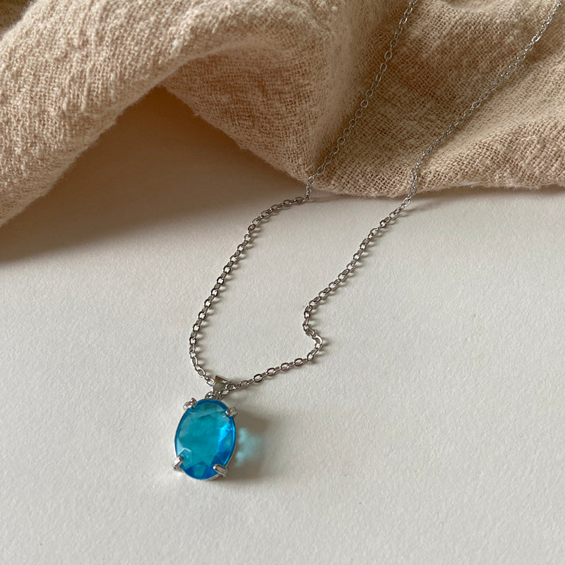 Chic Blue Crystal Zircon Pendant Necklace