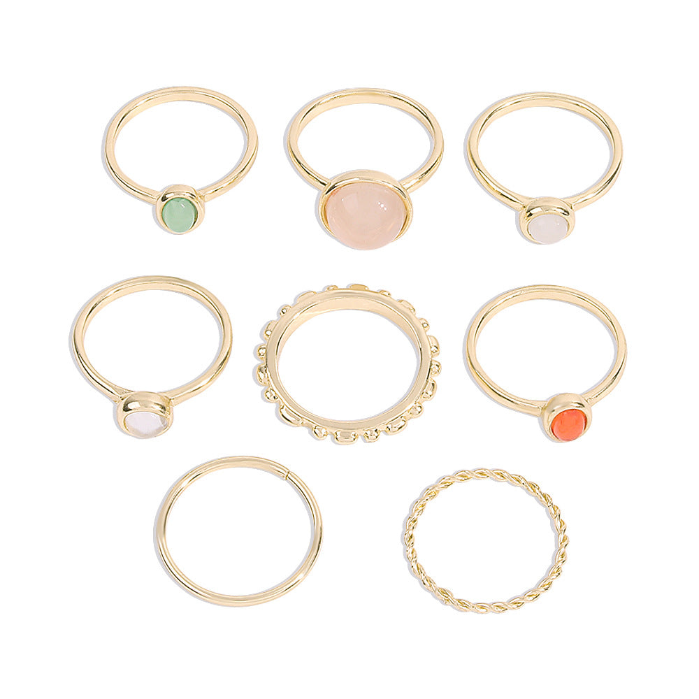 Colorful Stone Metalic Finger Ring set