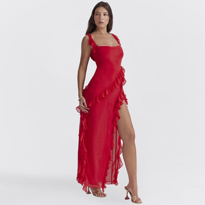 Backless Ruffle Split Gown