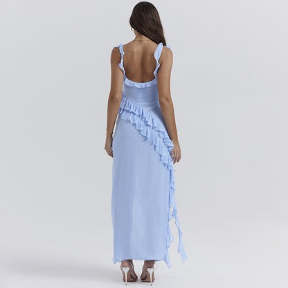 Backless Ruffle Split Gown