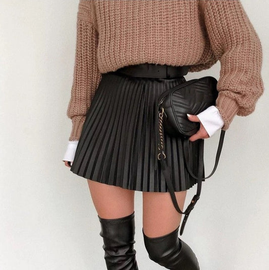 Pleated Mini Knit Skirt