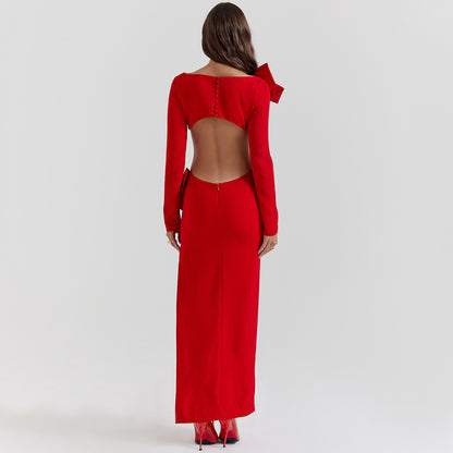 Elegant Backless Bow Gown