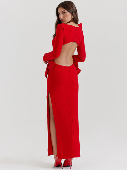 Elegant Backless Bow Gown