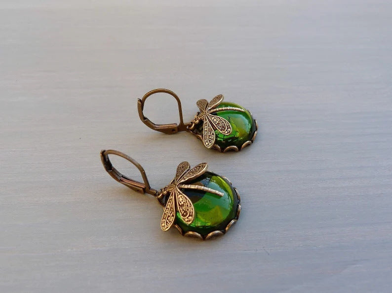 Hanging Vintage Dragonfly Pendant Earrings