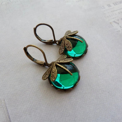 Hanging Vintage Dragonfly Pendant Earrings