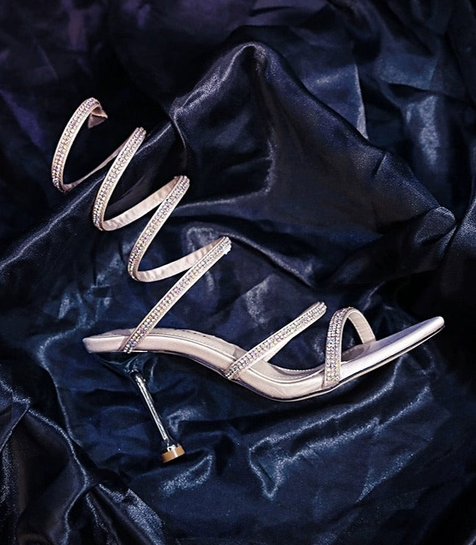 Stiletto Heels Snake-shaped Winding Rhinestone