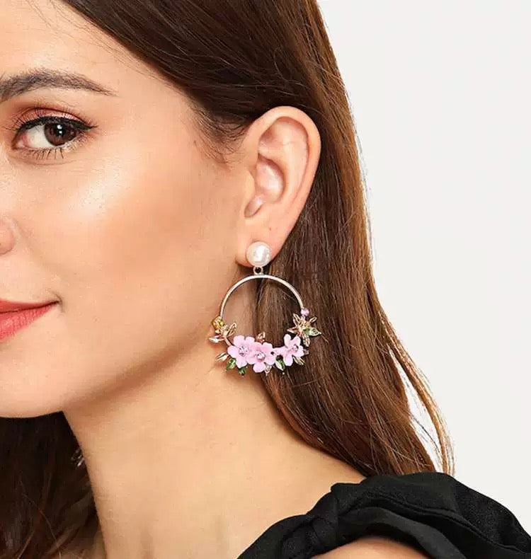 Pink Flower Earrings