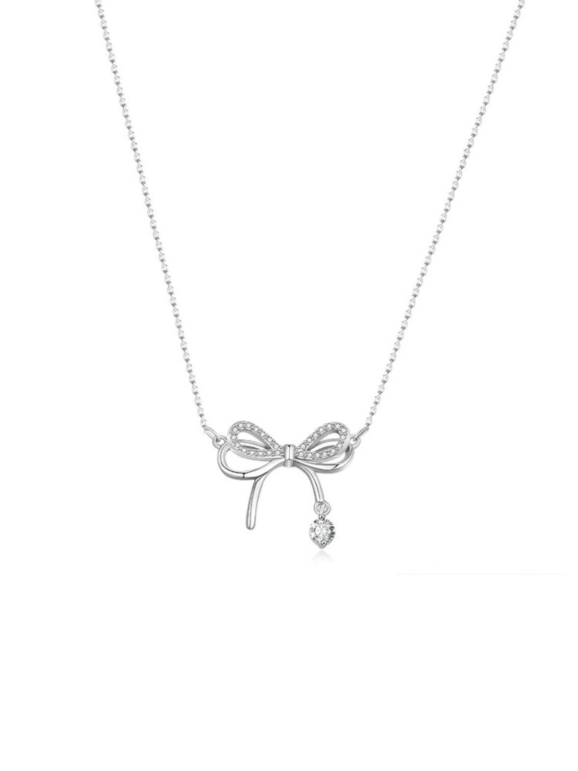 Women's Bow Necklace 999 Sterling Silver Clavicle Chain