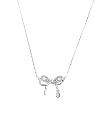 Women's Bow Necklace 999 Sterling Silver Clavicle Chain