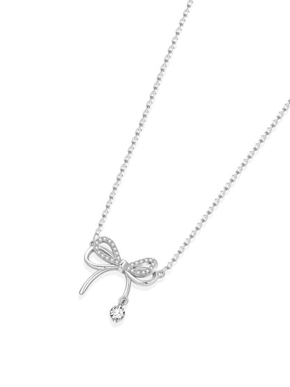 Women's Bow Necklace 999 Sterling Silver Clavicle Chain