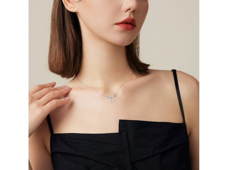 Women's Bow Necklace 999 Sterling Silver Clavicle Chain