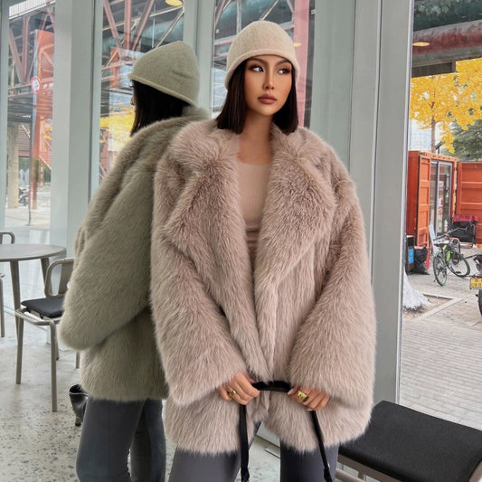 Fox Hair Medium Length Suit Collar Fur Coat