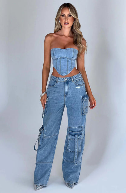 Low Waist Three-dimensional Pocket Stitching Jeans