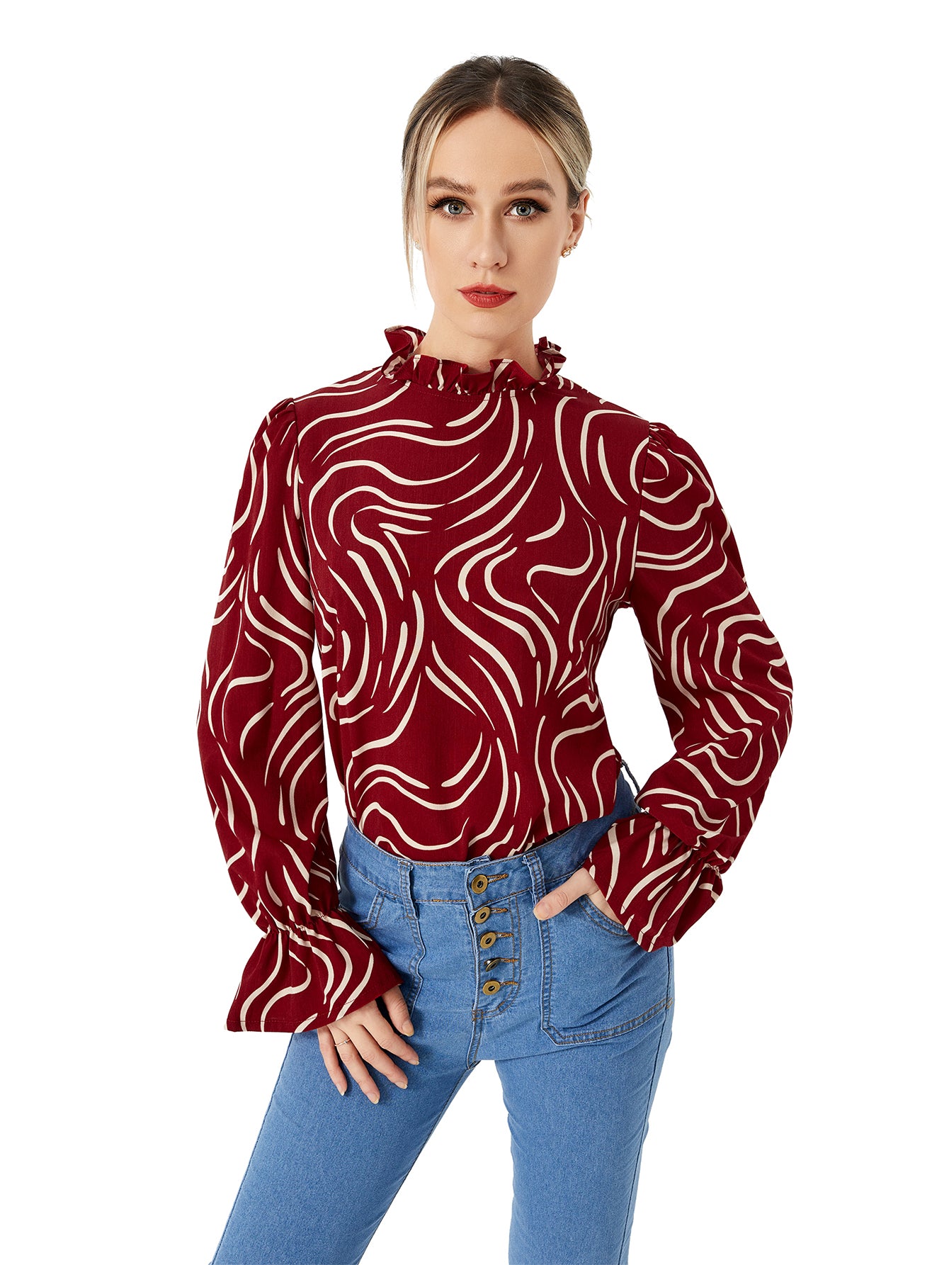 Graphic Casual Balloon Sleeve Shirt