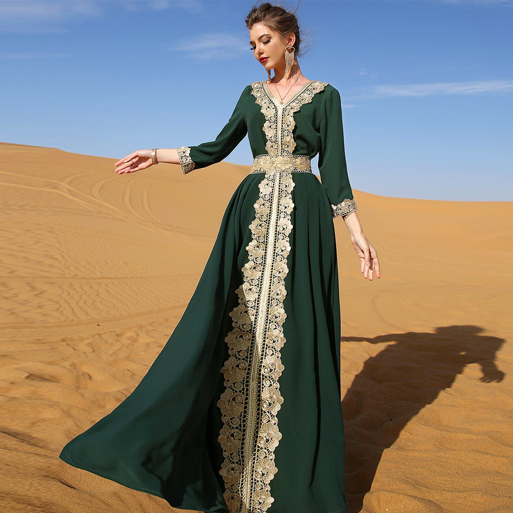 Dark Green Embroidered Lace Dress