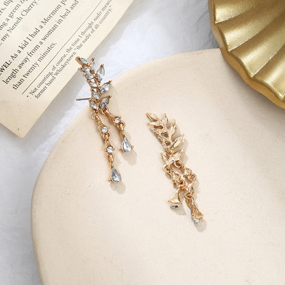 Leaves Tassel Crystal Earrings