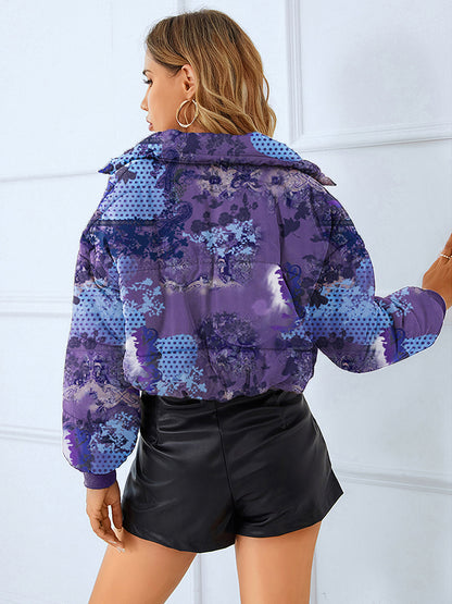 Print Stand Collar Short Jacket