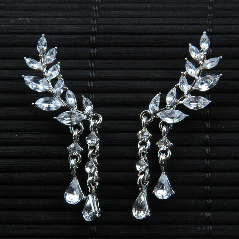 Leaves Tassel Crystal Earrings