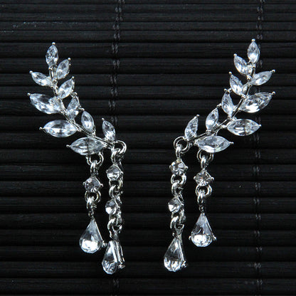 Leaves Tassel Crystal Earrings