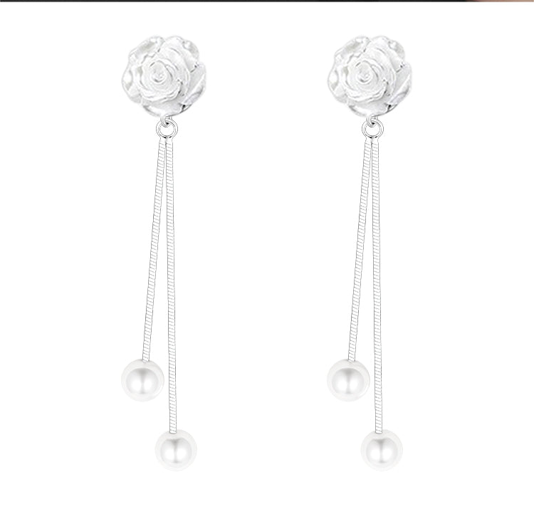 925 Sterling Silver Flowers Tassel Ear Studs