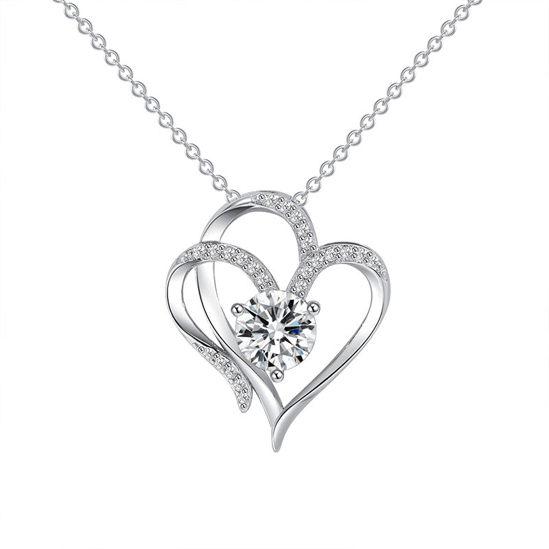 Zircon Double Love Necklace With Rhinestones