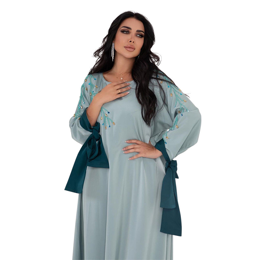 Rhinestone Contrast Satin Robe