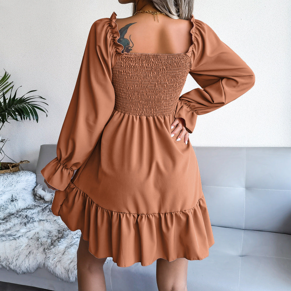 Square Neck Ruffled Swing Dress