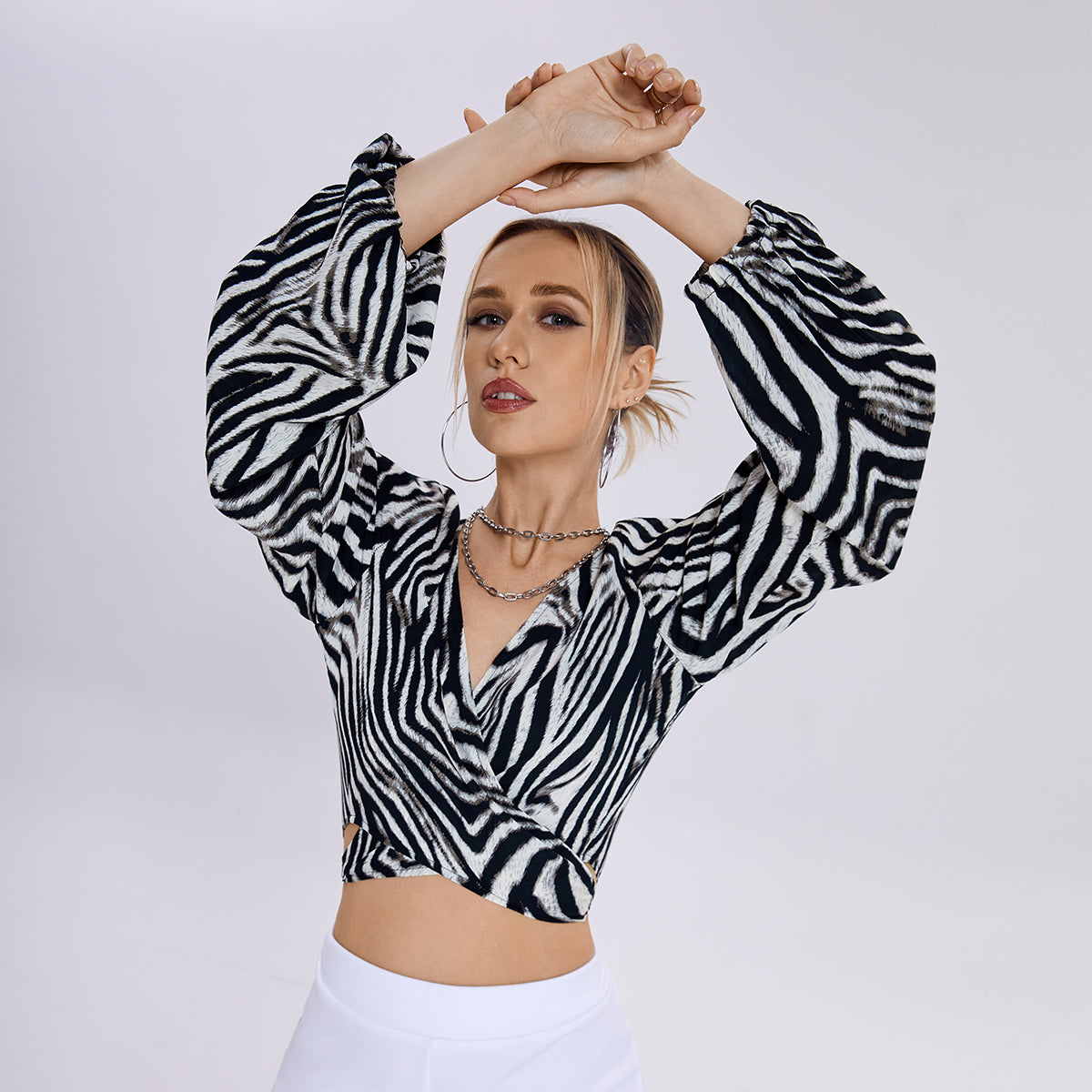 Zebra Twist V-Neck Top