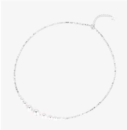 925 Sterling Silver Pearl Necklace Female Gradient Clavicle Chain