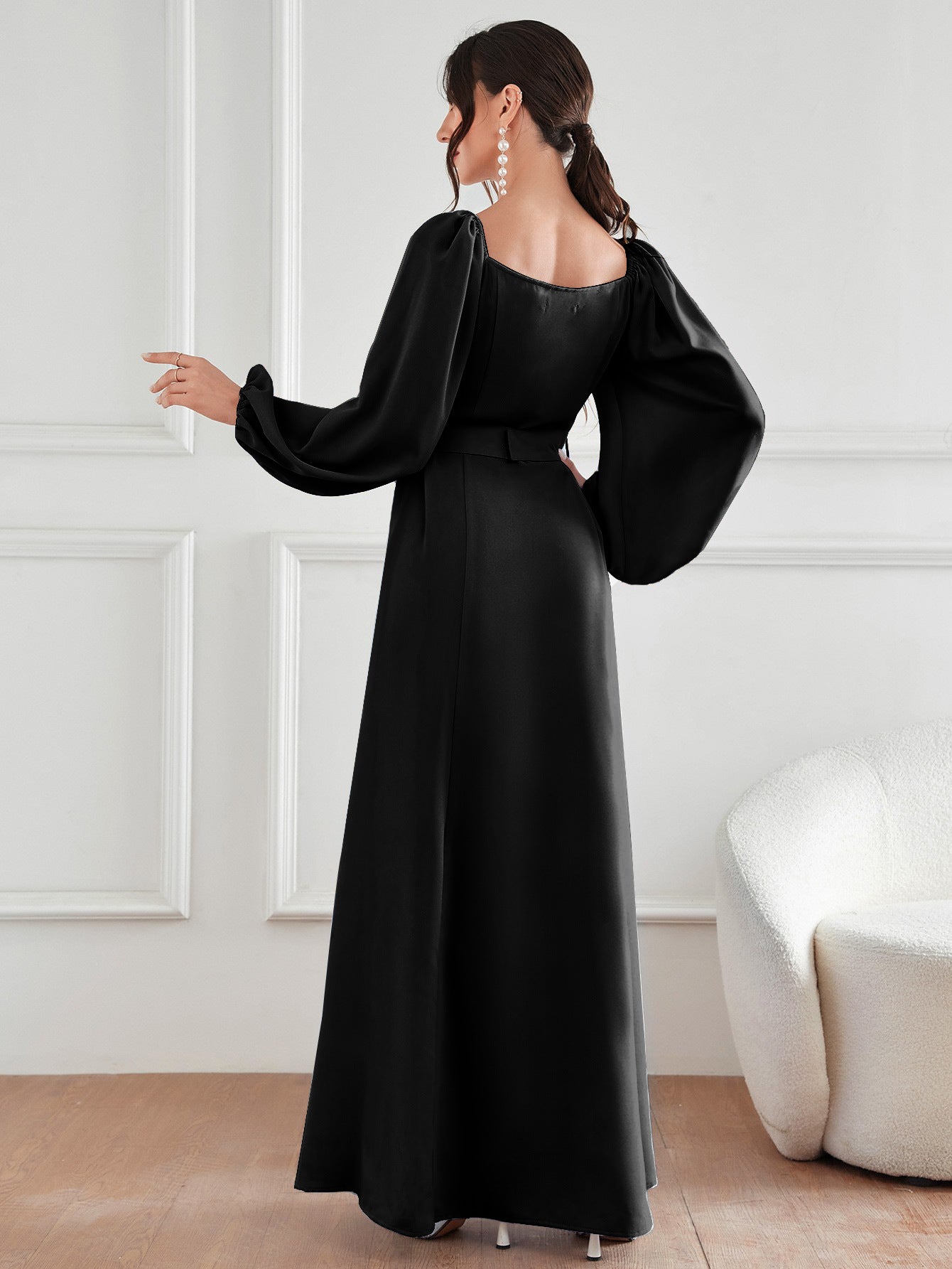 High Waist Rhinestone Dress Robe