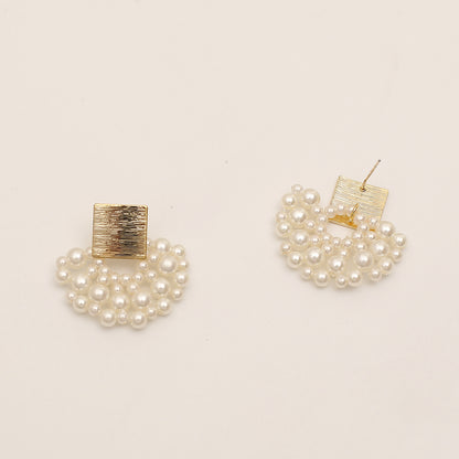 Handmade Pearl Woven Scalloped Stud Earrings