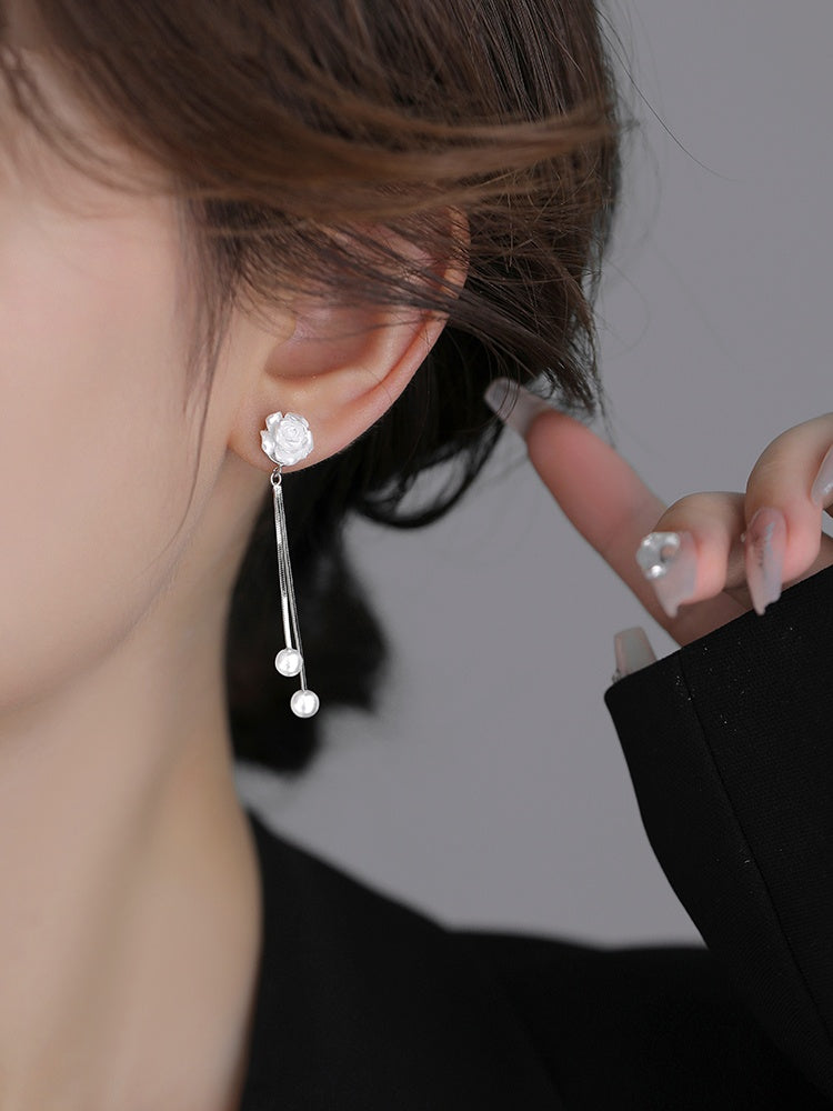 925 Sterling Silver Flowers Tassel Ear Studs