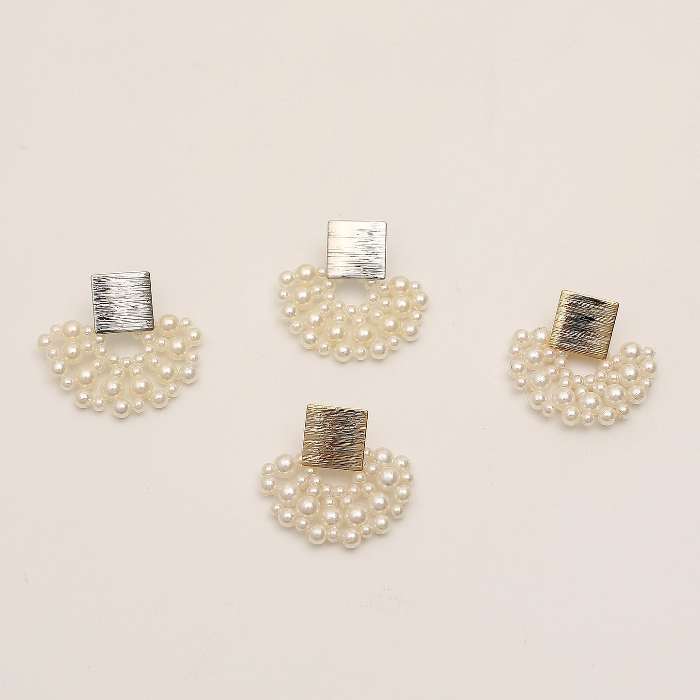 Handmade Pearl Woven Scalloped Stud Earrings