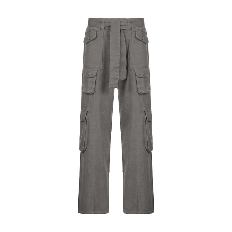 Retro Grey Cargos For  European-american Style