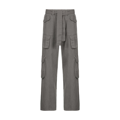 Retro Grey Cargos For  European-american Style