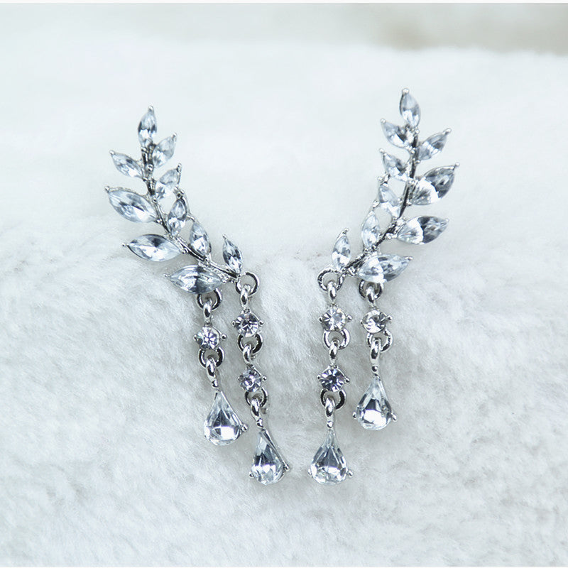 Leaves Tassel Crystal Earrings