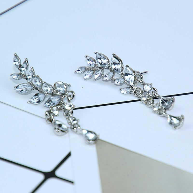 Leaves Tassel Crystal Earrings