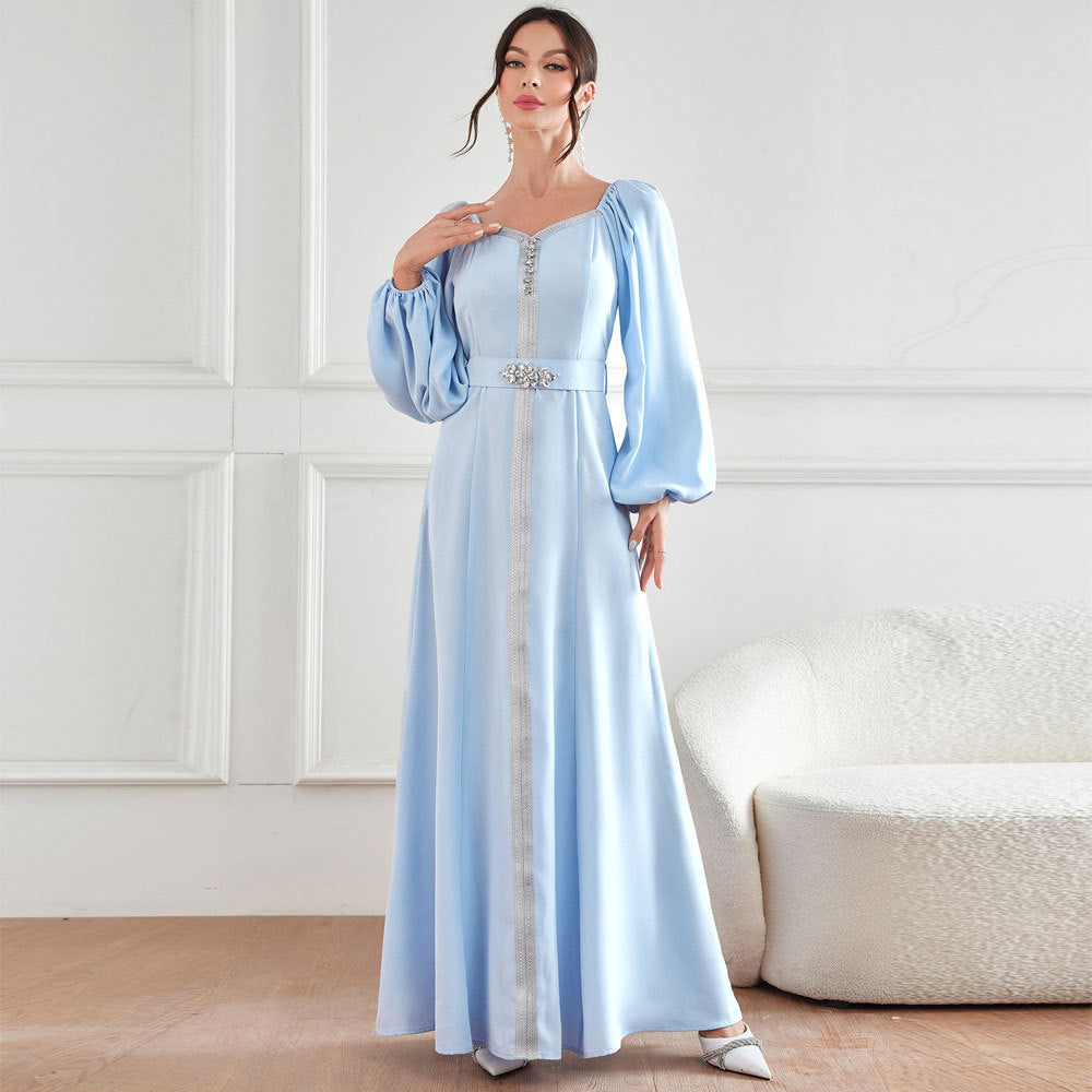 High Waist Rhinestone Dress Robe