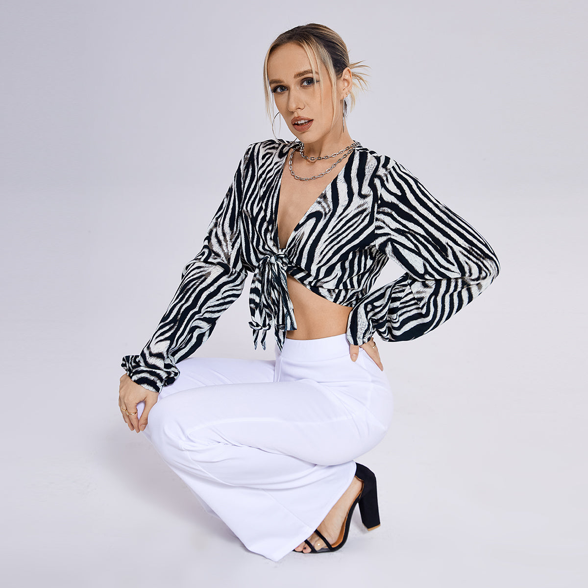 Zebra Twist V-Neck Top