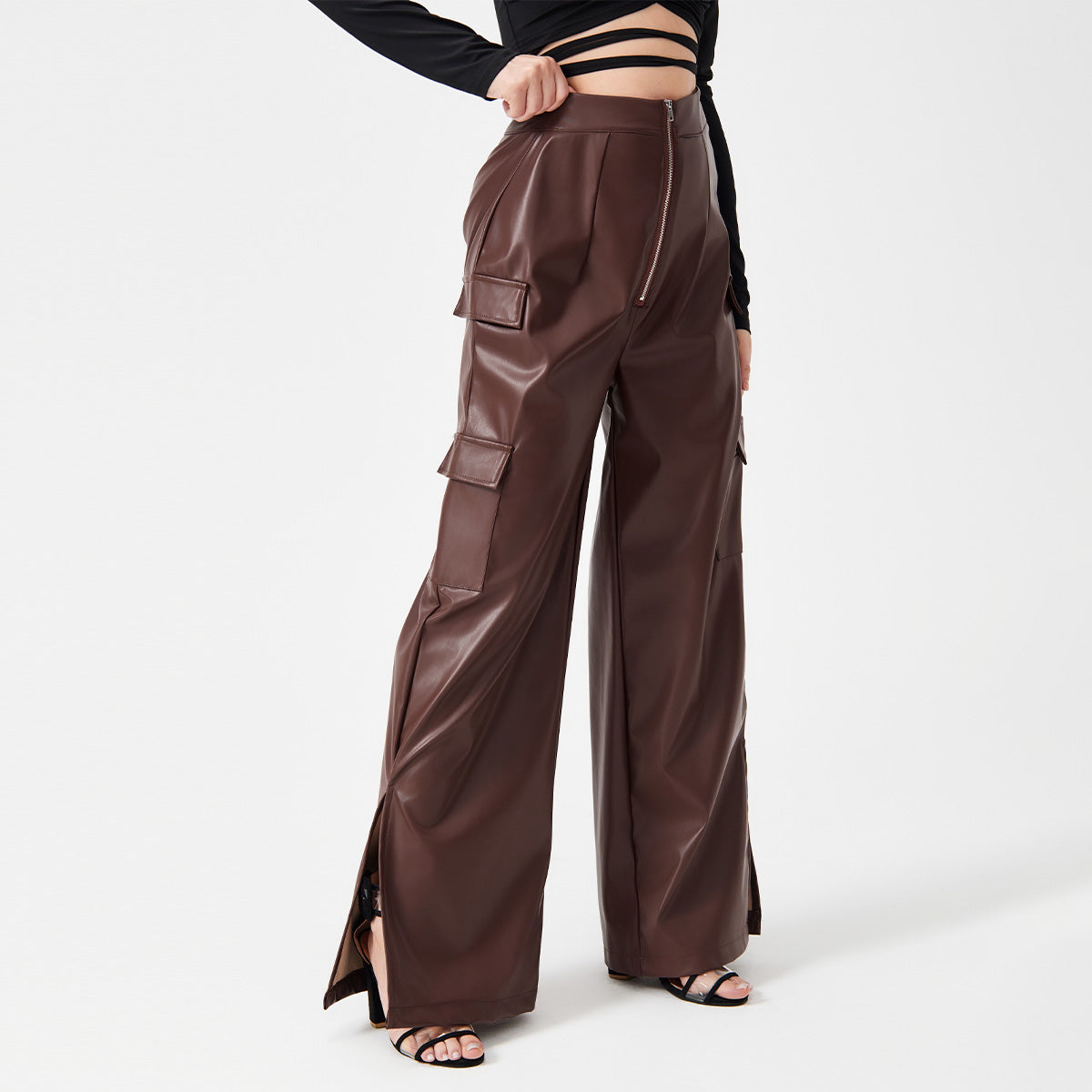 Long Leather Zipper Pants