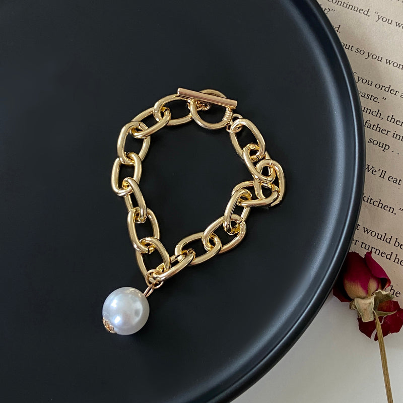 Vintage Portrait Pearl Coin Chain Bracelet