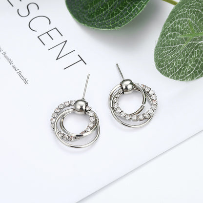 Creative Geometric Multi-Layer Ring Diamond Earrings